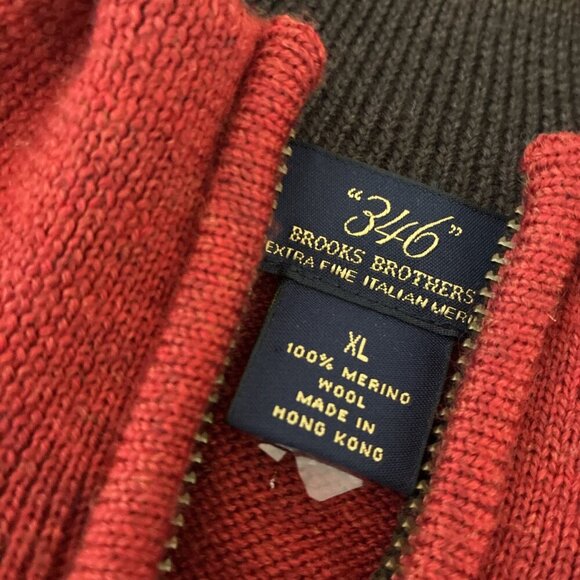 Brooks Brothers 346 100% Merino Wool Sweater Long Slv 1/4 Zip Red Mens XL (W8) - Picture 3 of 7